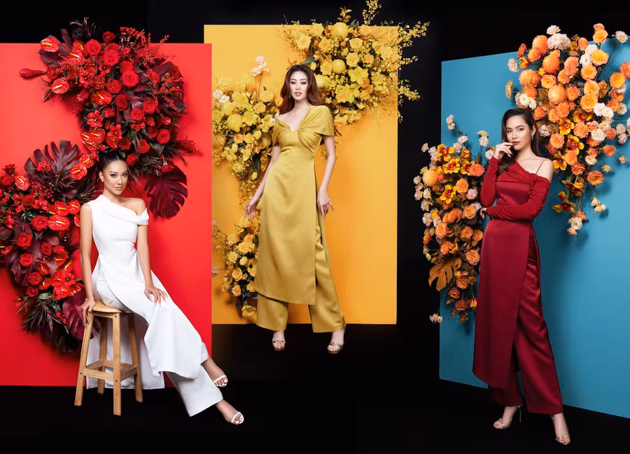 Dàn người đẹp gồm Hoa hậu Khánh Vân, Á hậu Kim Duyên và Á hậu Hoàng My vừa cùng nhau thực hiện một bộ ảnh chào xuân. Cả ba khoe nhan sắc rạng rỡ trong thiết kế áo dài, váy hoa... khiến người xem thích thú. Ảnh: Rin Trần