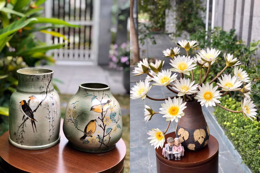 Bán lọ gốm vừa giúp chị Thảo có thu nhập, vừa giúp chị sáng tạo được nhiều cách cắm hoa đẹp. Ảnh: Thảo Phạm