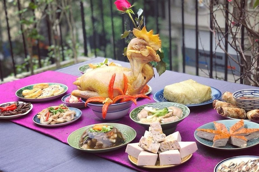  Mâm cỗ ngày tết. Ảnh: NVCC