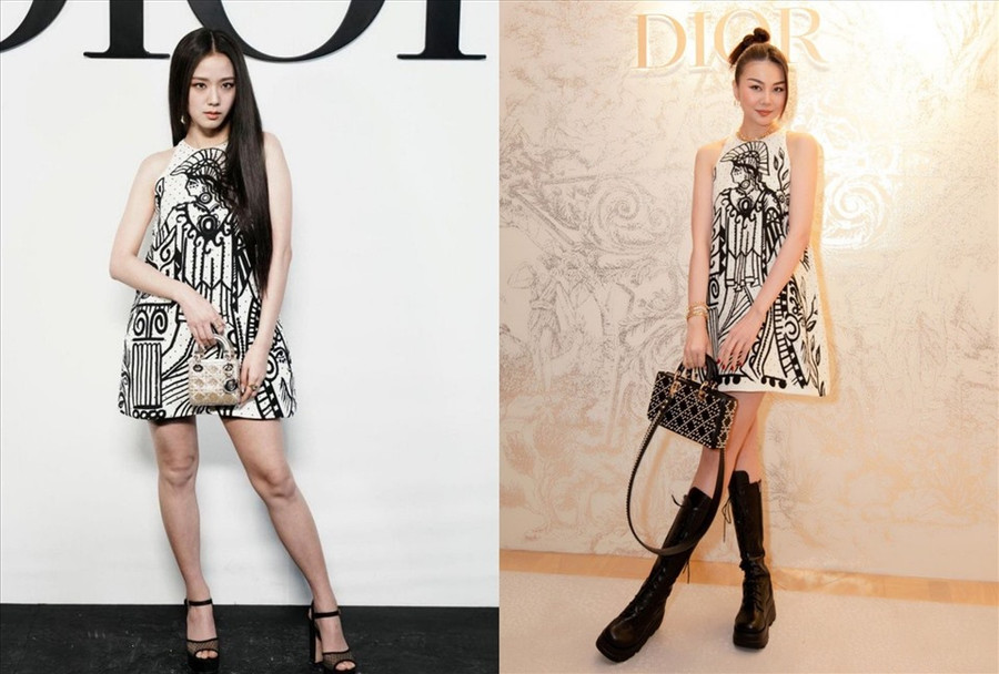 Jisoo và Thanh Hằng diện đầm của Dior. Ảnh: CMH