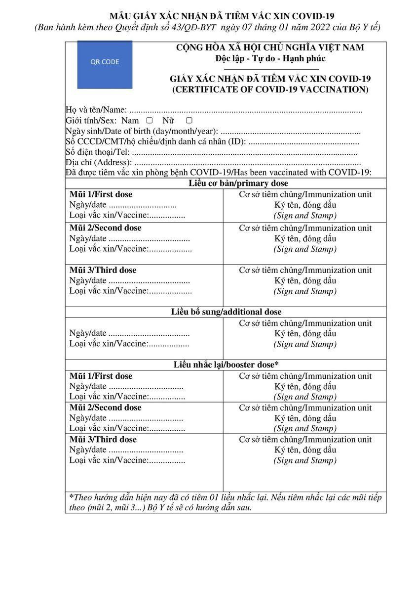 Bộ Y tế hướng dẫn xác nhận 7 mũi tiêm của các liều tiêm cơ bản, bổ sung, nhắc lại. Ảnh: Bộ Y tế