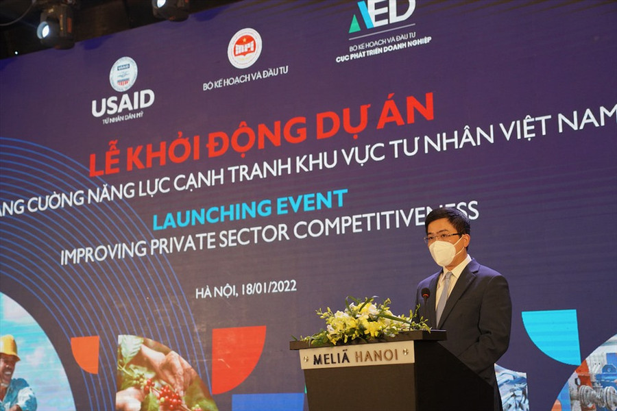 Ông Lê Mạnh Hùng, Cục trưởng Cục Phát triển Doanh nghiệp, Bộ Kế hoạch và Đầu tư, phát biểu tại sự kiện. Ảnh: USAID Ông Lê Mạnh Hùng, Cục trưởng Cục Phát triển Doanh nghiệp, Bộ Kế hoạch và Đầu tư, phát biểu tại sự kiện. Ảnh: USAID