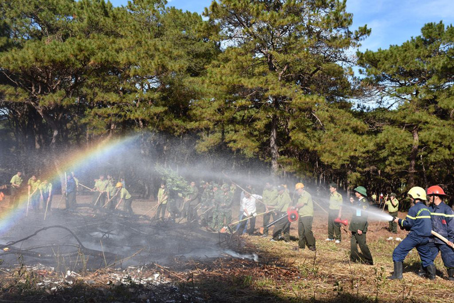 Các lực lượng tham gia diễn tập chữa cháy rừng năm 2020-2021. Ảnh: Lê Nam Các lực lượng tham gia gia diễn tập chữa cháy rừng 2020-2021. Ảnh: Lê Nam
