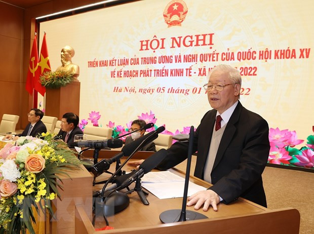 Tổng Bí thư Nguyễn Phú Trọng phát biểu chỉ đạo hội nghị. (Ảnh: Trí Dũng/TTXVN) a