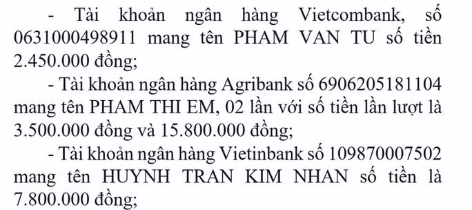  Cơ quan công an thông báo những ai bị lừa gửi tiền vào 3 số tài khoản trên thì liên hệ để giải quyết