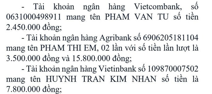  Cơ quan công an thông báo những ai bị lừa gửi tiền vào 3 số tài khoản trên thì liên hệ để giải quyết