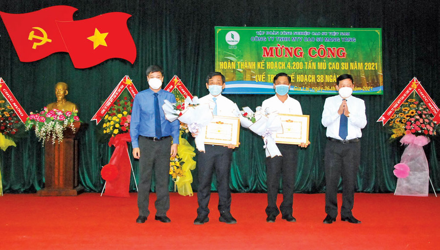 Công ty Cao su Mang Yang nhận bằng khen của Bộ Lao động-Thương binh và Xã hội. Ảnh: Đinh Yến
