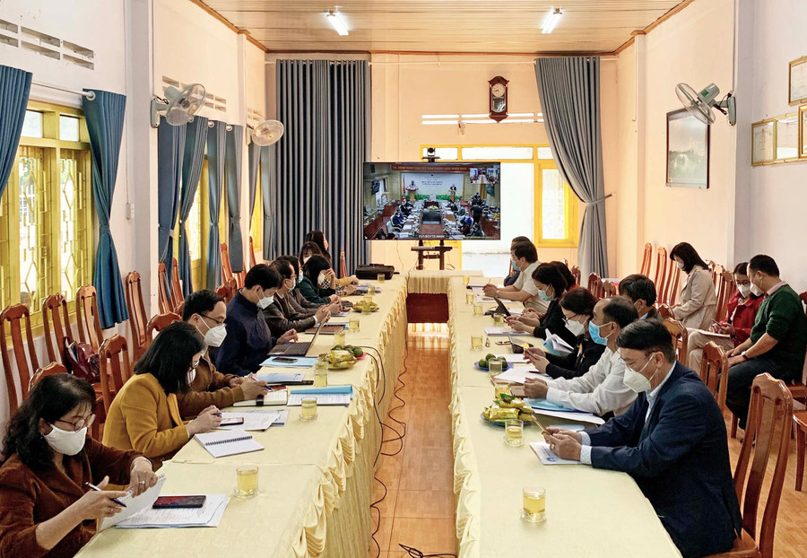 Quang cảnh hội nghị trực tuyến tại điểm cầu Sở Y tế Gia Lai. Ảnh: Như Nguyện