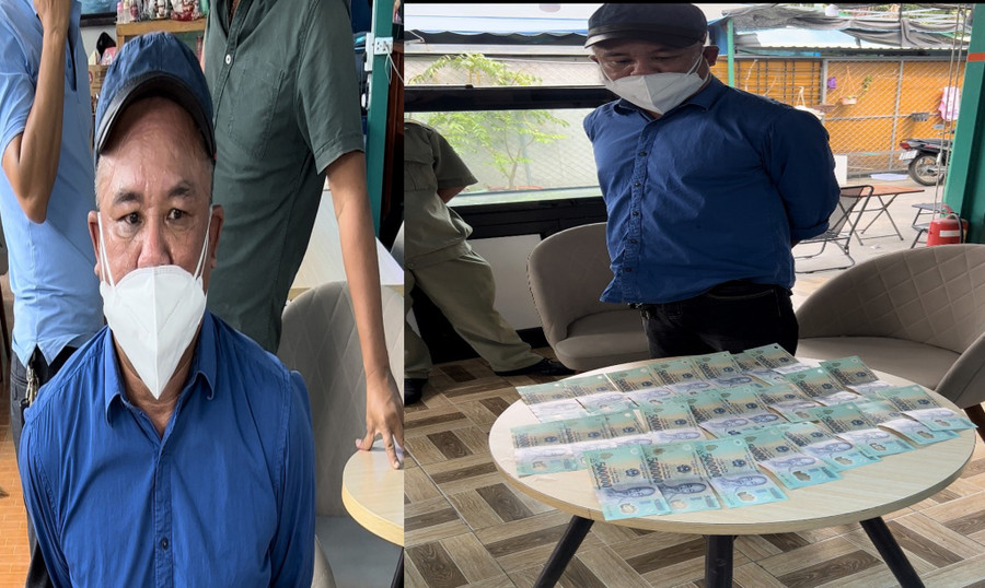 Nguyễn Hà bị công an bắt quả tang khi nhận tiền bảo kê. Ảnh: Trần Kha