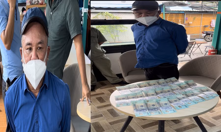 Nguyễn Hà bị công an bắt quả tang khi nhận tiền bảo kê. Ảnh: Trần Kha