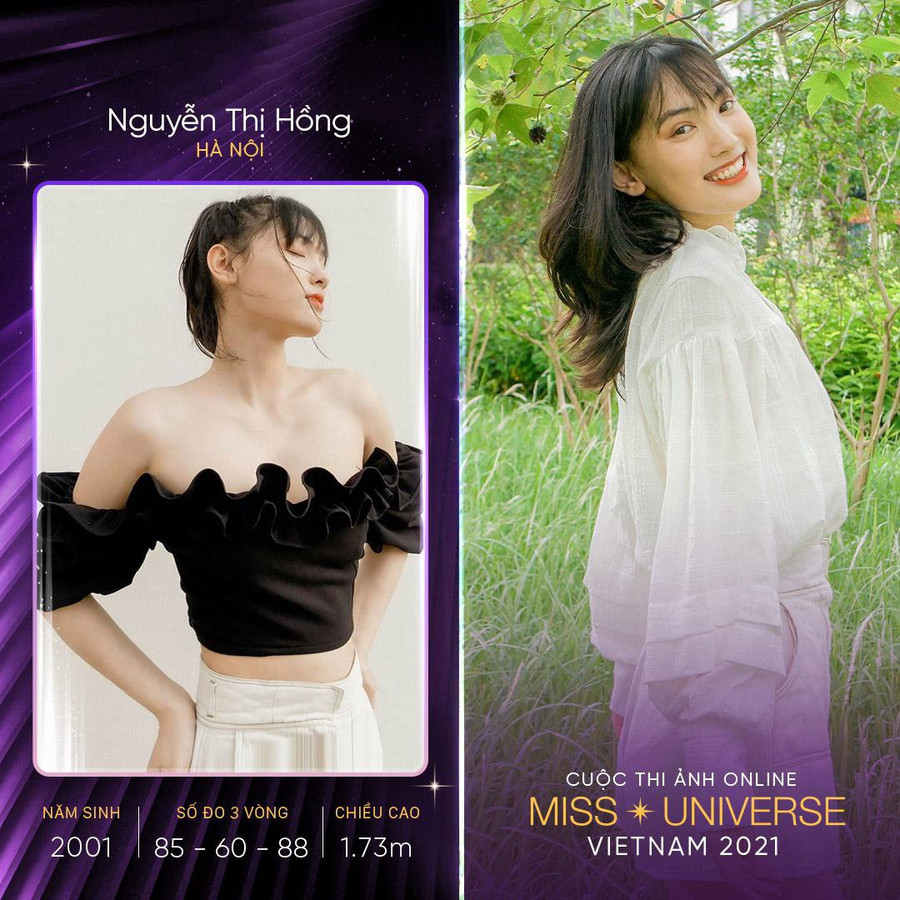  Nguyễn Thị Hồng (Hà Nội) gây ấn tượng bởi nụ cười rạng rỡ. Chân dài sinh năm 2001 sở hữu chiều cao 1,73m, số đo ba vòng 85-60-88