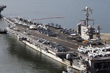 Mỹ- Hàn tập trận chống phổ biến vũ khí hủy diệt ảnh 1 Tàu sân bay USS George Washington trong cuộc tập trận chung trên biển Hoàng Hải ngày 29-11.