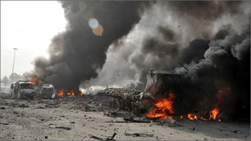 Hiện trường vụ đánh bom ở thủ đô Damascus (Syria).