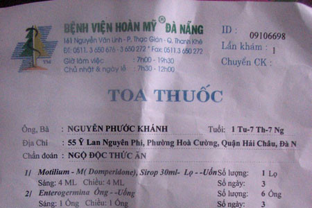 5 trẻ em bị ngộ độc sau khi ăn cháo dinh dưỡng ảnh 1 Đơn thuốc điều trị cho các cháu do người nhà bệnh nhân cung cấp