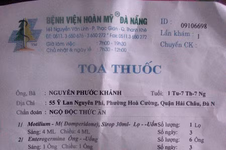 Đơn thuốc điều trị cho các cháu do người nhà bệnh nhân cung cấp