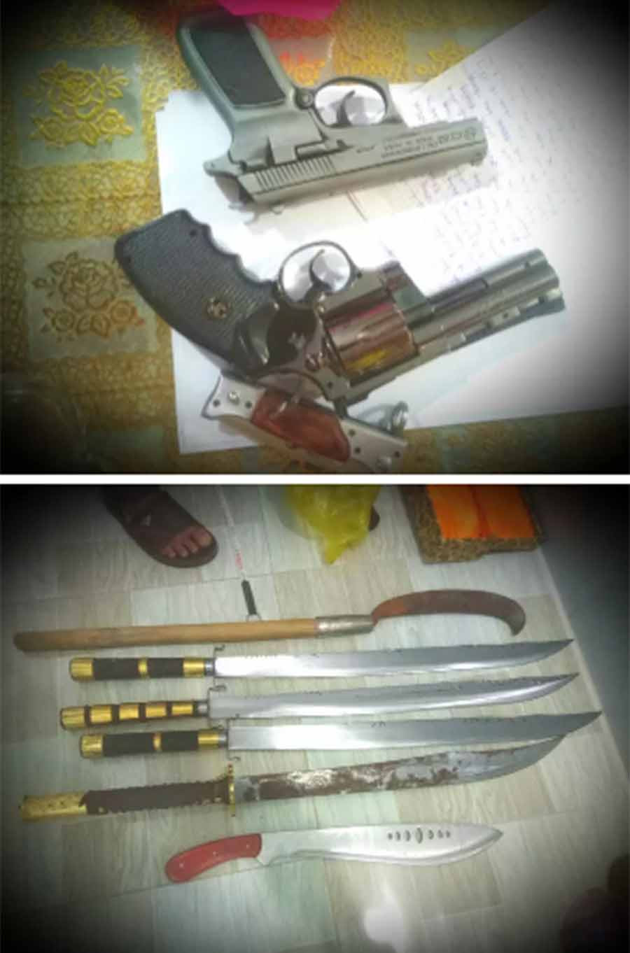 Lực lượng chức năng cũng bất ngờ khi phát hiện Kim tàng trữ nhiều súng, hung khí nguy hiểm. Ảnh: Hiền Đệ