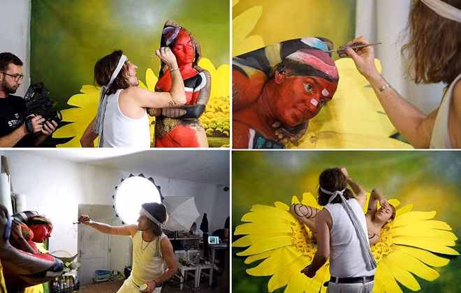 Người mẫu phải giữ tư thế và yên tĩnh khá lâu - Ảnh: Caters News