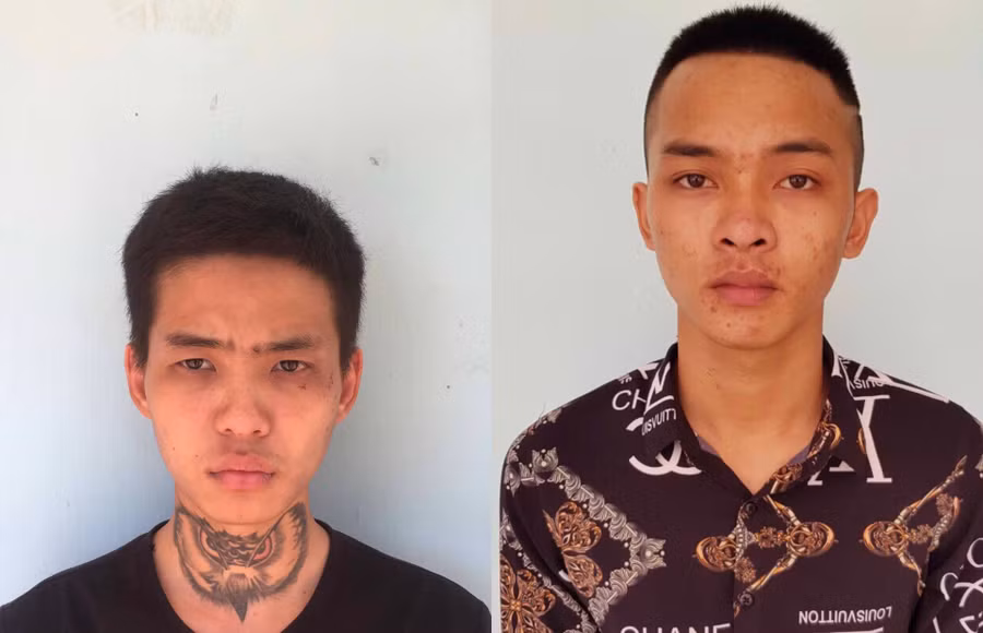 Hai đối tượng Khang (trái) và Sơn đã ra đầu thú. Ảnh: Lê Văn Ngọc