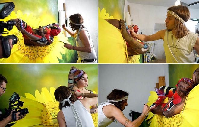 Con bướm trong bức tranh đó lại là một người mẫu khỏa thân - Ảnh: Caters News