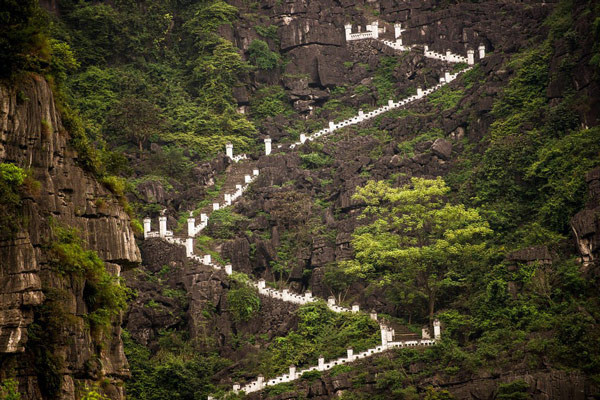 Khung cảnh Tam Cốc tuyệt đẹp vào mùa lúa chín nhìn từ đỉnh núi Múa.