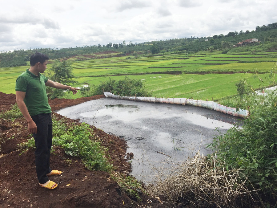 Nước thải từ nhà máy có mùi hôi thối nồng nặc. Ảnh: Văn Ngọc