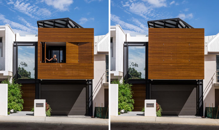 Nhà mặt phố với ban công được thiết kế bằng gỗ đặc trưng, có thể mở ra hay đóng vào để đảm bảo sự riêng tư. Nhà mặt phố với ban công được thiết kế bằng gỗ đặc trưng, có thể mở ra hay đóng vào để đảm bảo sự riêng tư.