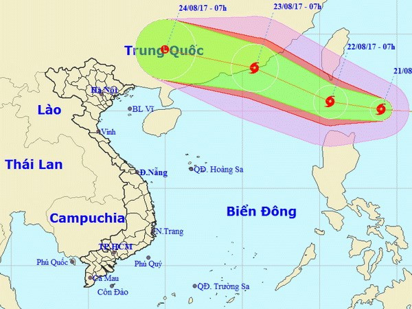 Vị trí và đường đi của bão Hato.
