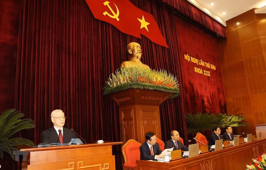 Sáng 3-10, Hội nghị lần thứ sáu Ban Chấp hành Trung ương Đảng khóa XIII đã khai mạc trọng thể tại Thủ đô Hà Nội. Ảnh nguồn TTXVN Sáng 3/10, Hội nghị lần thứ sáu Ban Chấp hành Trung ương Đảng khóa XIII đã khai mạc trọng thể tại Thủ đô Hà Nội.