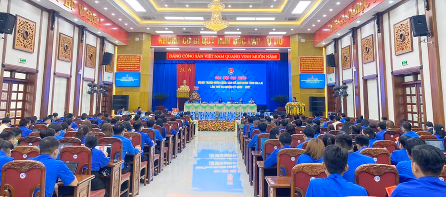 Quang cảnh phiên thứ nhất Đại hội đại biểu Đoàn TNCS Hồ Chí Minh tỉnh Gia Lai lần thứ XV, nhiệm kỳ 2022-2027. Ảnh: Minh Nhật