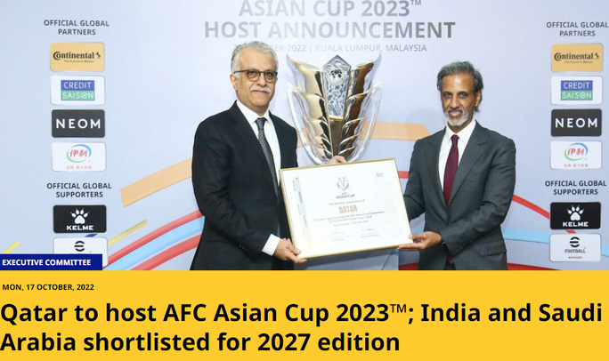 Qatar được AFC trao quyền đăng cai VCK Asian Cup 2023. Ảnh nguồn NLĐO