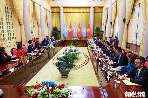 Toàn cảnh cuộc hội đàm giữa người đứng đầu Nhà nước Việt Nam và Liên hợp quốc. Ảnh TTO