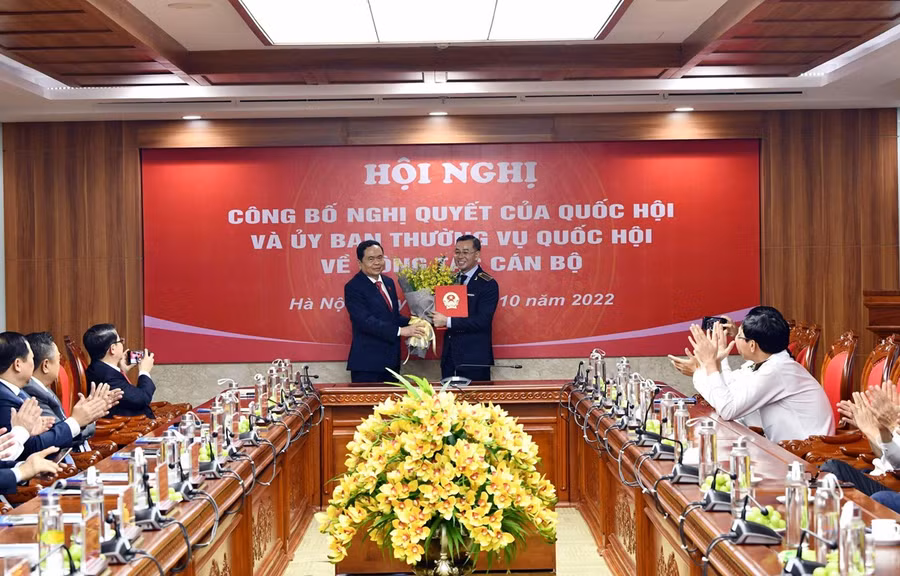 Hội nghị công bố Nghị quyết của Quốc hội về bầu Tổng Kiểm toán Nhà nước nhiệm kỳ 2021-2026 đối với ông Ngô Văn Tuấn. (Ảnh: Vietnam+)