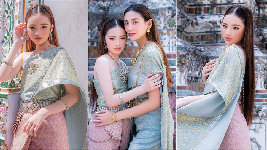 Hóa thân nữ chính “Mai-đẹt-ti-ni” của cô trò Võ Hoàng Yến và mẫu nhí Bảo Hà. Ảnh: NSCC