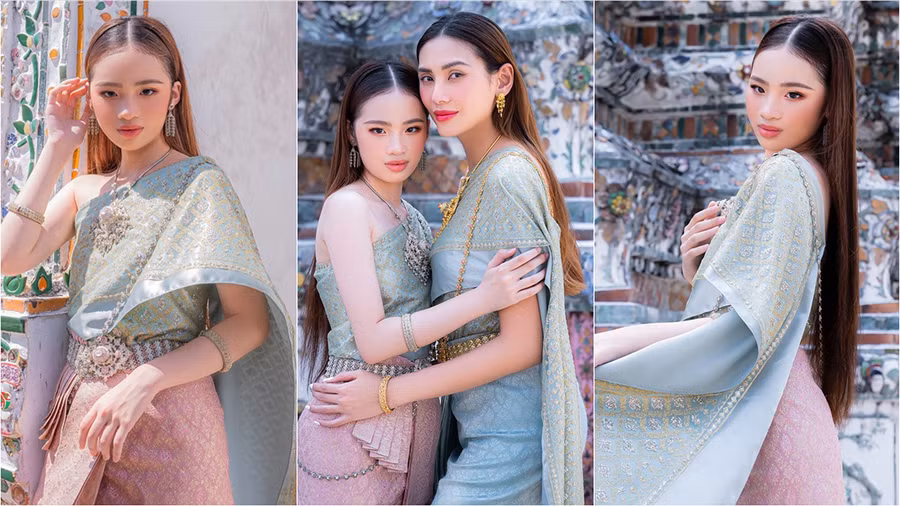 Hóa thân nữ chính “Mai-đẹt-ti-ni” của cô trò Võ Hoàng Yến và mẫu nhí Bảo Hà. Ảnh: NSCC