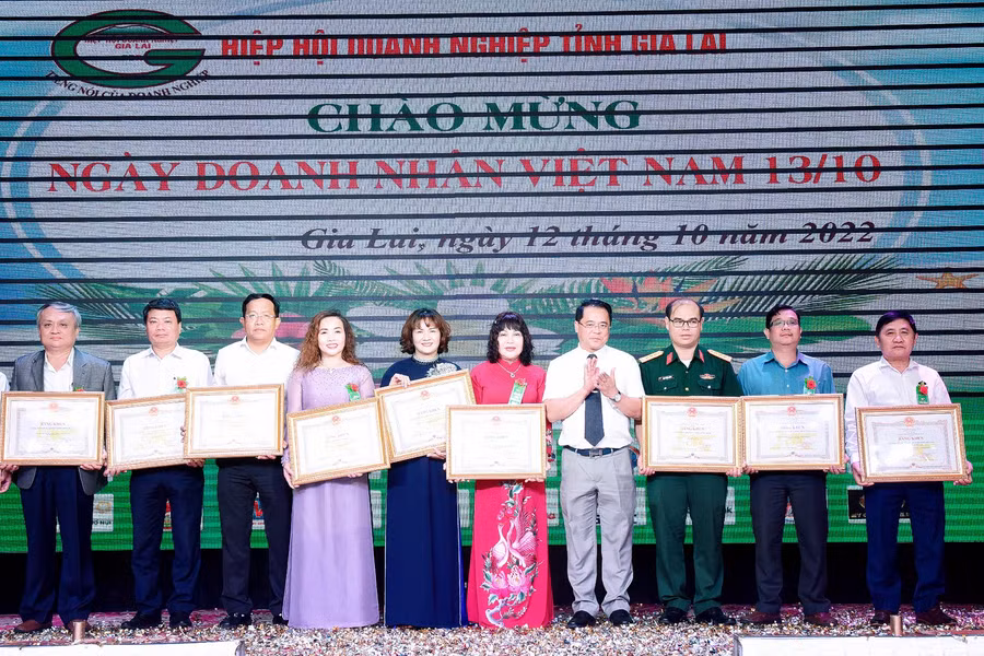 Dịp này, 42 doanh nghiệp tiêu biểu được tặng bằng khen của Chủ tịch UBND tỉnh. Ảnh: Đức Thụy