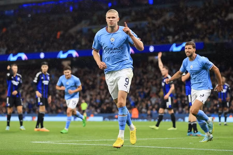 Haaland lập cú đúp bàn thắng vào lưới Copenhagen. Ảnh: UEFA