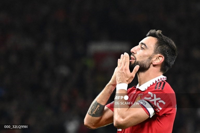 Bruno Fernandes dập tắt mọi hy vọng của Tottenham. Ảnh: AFP