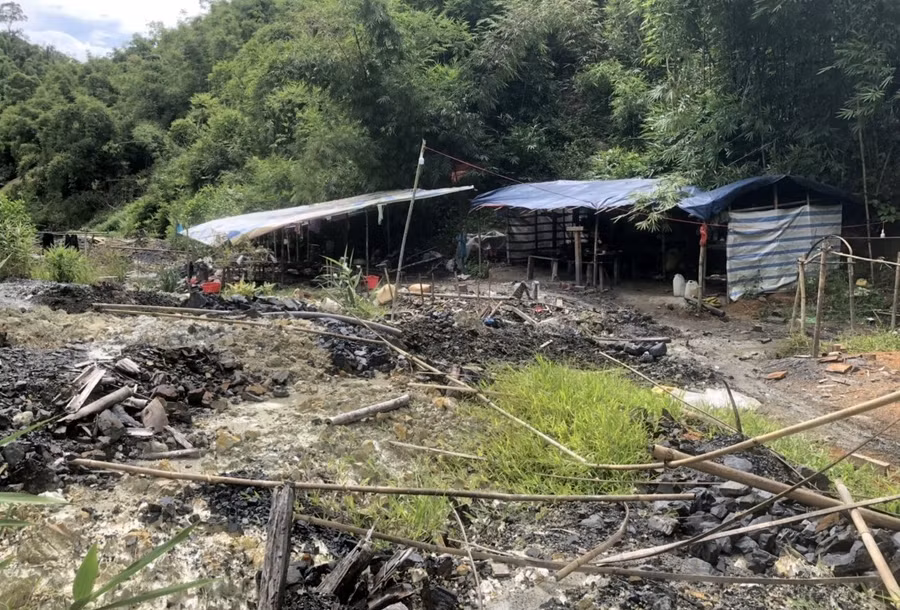 Lán trại của các đối tượng khai thác vàng nằm trên đất lâm nghiệp do Công ty TNHH MTV Lâm nghiệp Quảng Sơn quản lý. Ảnh: H.T
