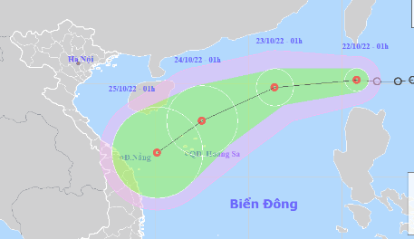 Áp thấp nhiệt đới đã đi vào Biển Đông và sẽ tiếp tục mạnh lên trong 24 - 48 giờ tới. Ảnh: Trung tâm Dự báo khí tượng thủy văn quốc gia