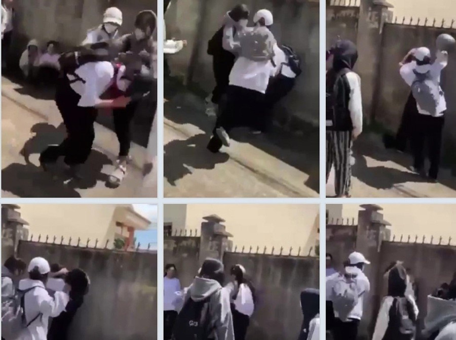 Hình ảnh nhóm nữ sinh hành hung bạn học. Ảnh: Cắt từ clip