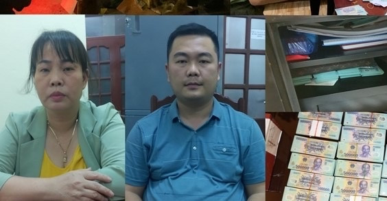 Hai bị can Huyền và Bảo cùng tang vật vụ án - Ảnh do Công an tỉnh Thanh Hóa cung cấp