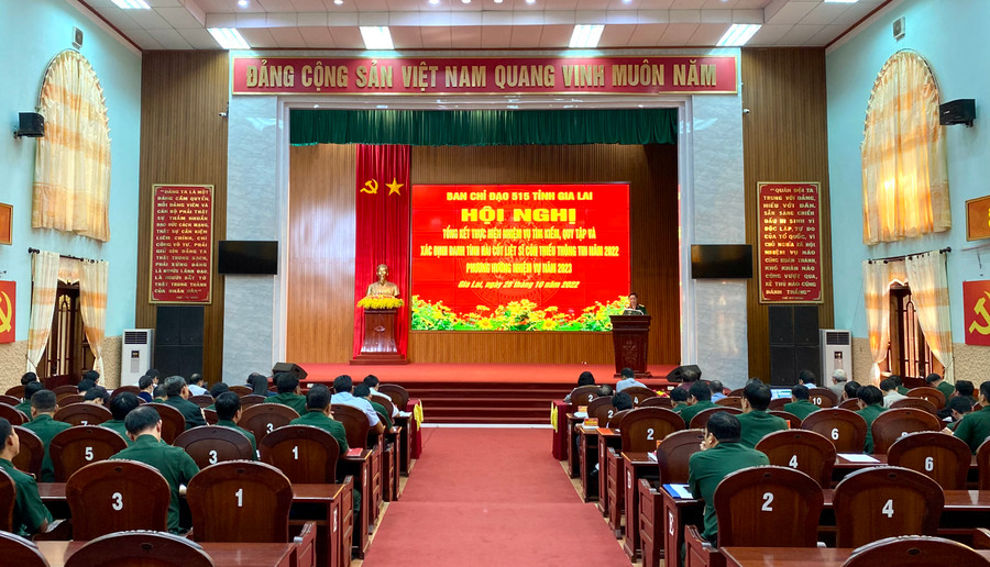 Quang cảnh Hội nghị tổng kết. Ảnh: Hà Duy Quang cảnh Hội nghị tổng kết thực hiện nhiệm vụ tìm kiếm, quy tập và xác định danh tính hài cốt liệt sĩ còn thiếu thông tin năm 2022, triển khai nhiệm vụ năm 2023. Ảnh: Hà Duy