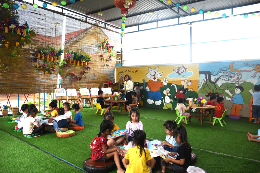 Mô hình thư viện thân thiện dựa vào cộng đồng của Trường Mẫu giáo Kon Thụp, xã Kon Thụp, huyện Mang Yang. Ảnh: Nhật Hào