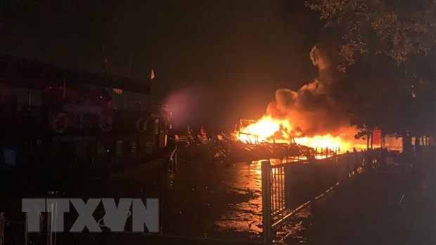 Hiện trường vụ cháy. (Ảnh: Đoàn Hữu Trung/TTXVN) Hiện trường vụ cháy. (Ảnh: Đoàn Hữu Trung/TTXVN)
