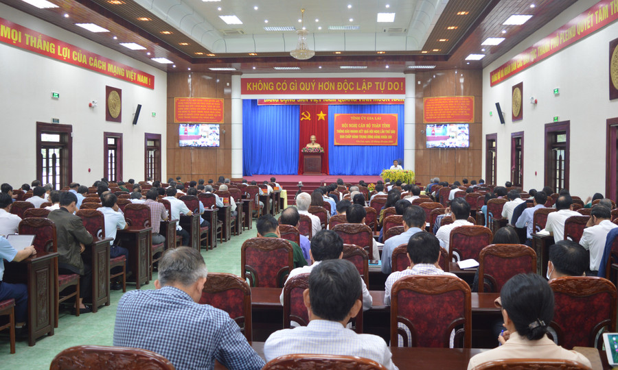 Quang cảnh hội nghị tại điểm cầu chính, hội trường 19-5. Ảnh; Anh Huy