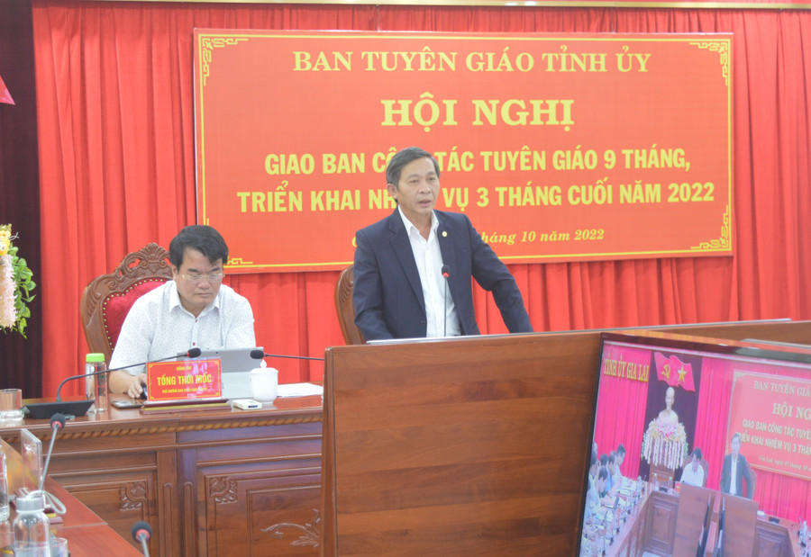 Trưởng ban Tuyên giáo Tỉnh ủy Huỳnh Thế Mạnh phát biểu kết luận hội nghị. Ảnh: Anh Huy