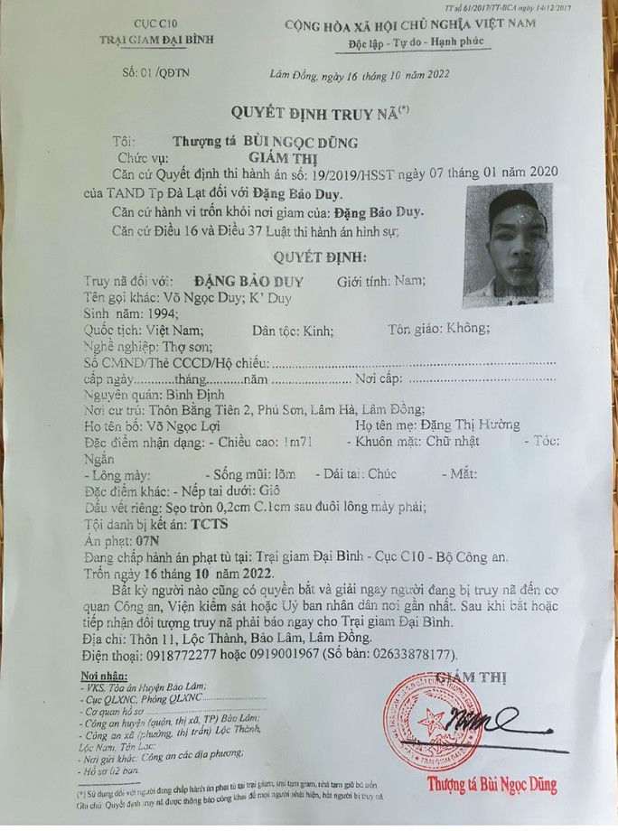 Quyết định truy nã toàn quốc.