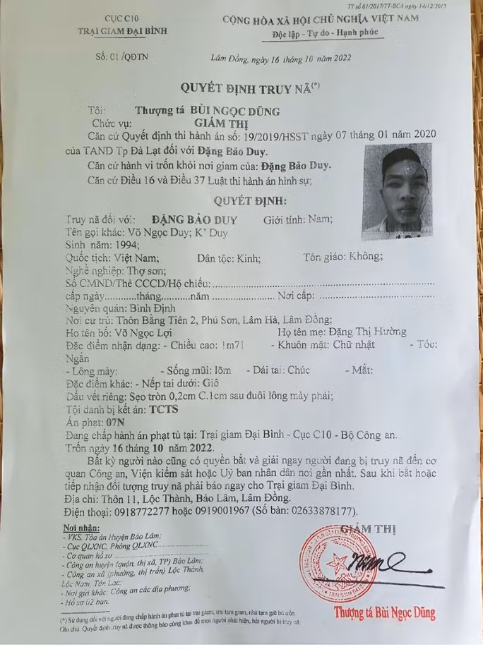 Quyết định truy nã toàn quốc.