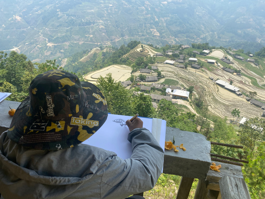 Danh thắng ruộng bậc thang Bản Phùng đang được chuyển thể qua trực họa