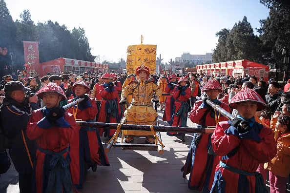 Một sự kiện tái hiện buổi lễ cầu nguyện mừng năm mới dưới triều Nhà Thanh diễn ra ở thủ đô Bắc Kinh, Trung Quốc vào ngày 18-2.